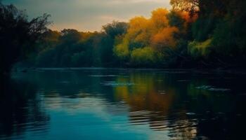 A tranquil scene of natural beauty reflection on the pond generative AI photo