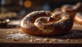 Freshly baked whole wheat bagel, a healthy snack option generated by AI photo