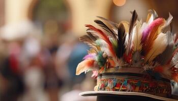 The ornate headdress symbolizes spirituality in the indigenous culture parade generated by AI photo