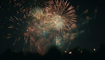 Fourth of July celebration vibrant colors, exploding fireworks, illuminated night generated by AI photo