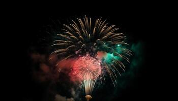 Fourth of July celebration exploding fireworks illuminate the dark night generated by AI photo