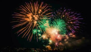 cuarto de julio celebracion vibrante colores, explotando fuegos artificiales, brillante llamas generado por ai foto