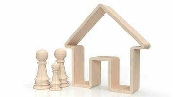 The wood home icon and chess family for Real estate concept 3d rendering photo