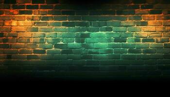 Grunge brick wall with textured effect illuminated in modern colors generated by AI photo