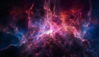 Glowing star field illuminates abstract nebula in deep space generated by AI photo