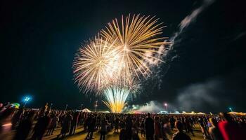 cuarto de julio celebracion enciende multitud con vibrante fuegos artificiales monitor generado por ai foto