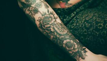 Henna tattoo decoration symbolizes sensuality and individuality in youth culture generated by AI photo