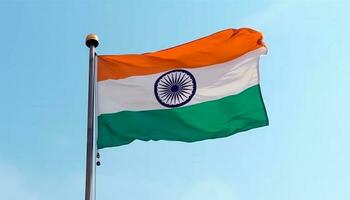 Flying Indian flag on striped silk textile, symbol of patriotism generated by AI photo