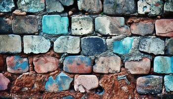 Weathered brick wall with rough stone material and grunge design generated by AI photo