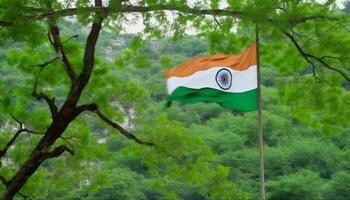 Patriotic flagpole waving in the wind, symbol of national pride generated by AI photo