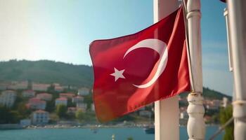 Turkish flag waving in the wind, symbol of patriotism and culture generated by AI photo