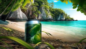 Tropical coastline green trees, blue water, and sandy beaches generated by AI photo