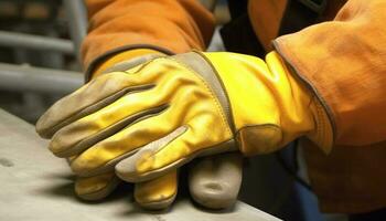 Close up of protective glove for working in construction industry generated by AI photo