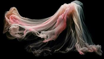 Smooth silk veil levitates in flowing motion on black background generated by AI photo