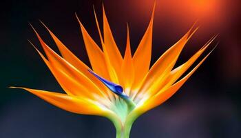 Vibrant yellow and orange tropical flower in close up macro shot generated by AI photo