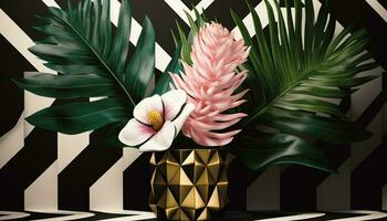 resumen floral composición en multi de colores acuarela pintura con palma árbol generado por ai foto