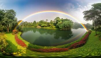 Beauty in nature rural scene, mountain, green color, reflection, atmosphere generated by AI photo