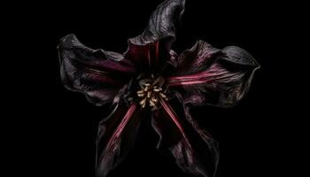 Organic pink orchid blossom, on black background, macro close up generated by AI photo