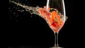 Refreshing wine poured over ice in a black background studio generated by AI photo