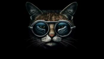 Cute kitten with eyeglasses staring fearfully at night outdoors generated by AI photo
