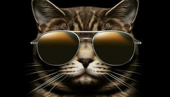elegante gatito curioso con humor, mimado con Gafas de sol y oro generado por ai foto