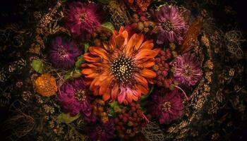 Multi colored bouquet of fresh flowers, a gift of nature beauty generated by AI photo