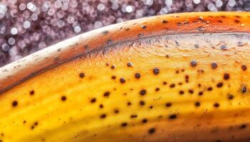 Vibrant yellow spotted fruit drop in wet nature background generated by AI photo