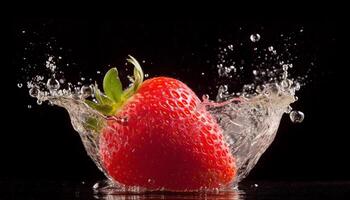 Juicy strawberry, healthy lifestyle vitality, freshness generated by AI photo