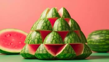 Juicy watermelon slice, a colorful and healthy summer snack generated by AI photo