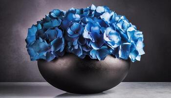 Abstract elegance Hydrangea blossom in ornate multi colored flower pot generated by AI photo