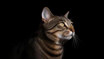 Cute kitten staring at camera with alertness on black background generated by AI photo