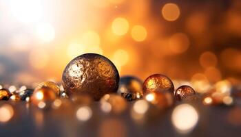 Golden sphere glows with abstract pattern, reflecting vibrant Christmas celebration generated by AI photo