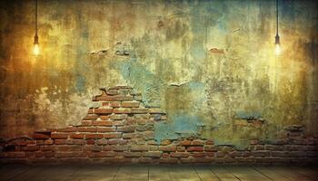 Rusty brick wall design, abstract pattern on old fashioned built structure generated by AI photo