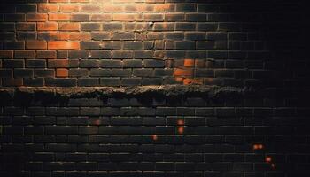 Grunge brick wall burning with abstract textured effect outdoors at night generated by AI photo