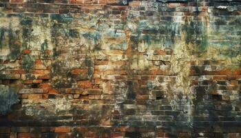 Weathered brick wall with rusty stains and textured orange backdrop generated by AI photo