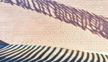 Striped brick wall with textured effect, surrounded by nature beauty generated by AI photo