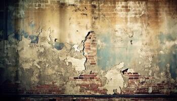 Rusty brick wall with abstract pattern creates weathered backdrop generated by AI photo