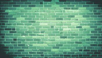 Old fashioned grunge wallpaper with green textured effect and stained brick wall generated by AI photo