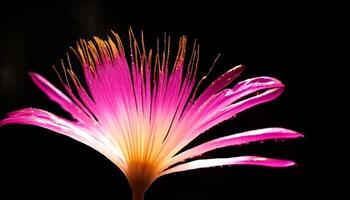 vibrante gerbera margarita brilla en macro en negro antecedentes generado por ai foto