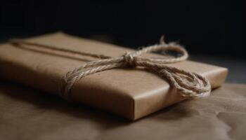 Romantic gift wrapped in brown paper tied with rustic string generated by AI photo