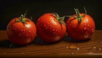 Juicy tomato drop reflects freshness of organic vegetarian salad indoors generated by AI photo