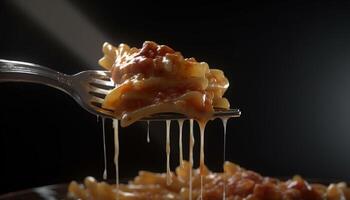 Fresh gourmet dessert slice with honey and fruit on plate generated by AI photo