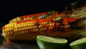 Grilled corn on the cob, a healthy vegetarian meal option generated by AI photo