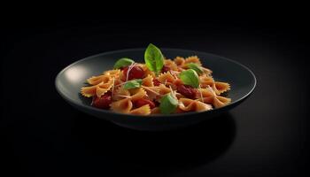 sano vegetariano almuerzo Fresco fusilli pasta con tomate y hierbas generado por ai foto