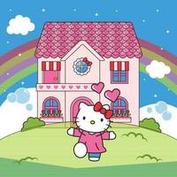 Cute Kawaii Little Cat Playing Around at Her House vector