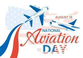 nacional aviación día vector ilustración de avión con cielo azul antecedentes y unido estados bandera en plano dibujos animados mano dibujado plantillas