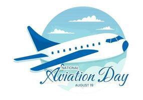 National Aviation Day Vector Illustration of Plane with Sky Blue Background and United States Flag in Flat Cartoon Hand Drawn Templates