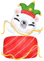 Noël surprendre, joyeux adorable polaire ours avec empilés cadeaux, hiver animal aquarelle les enfants illustration png
