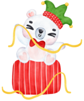 Navidad sorpresa, alegre adorable polar oso con apilado regalos, invierno animal acuarela niños ilustración png