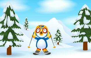 Little Penguin Is Having Fun Skiing vector